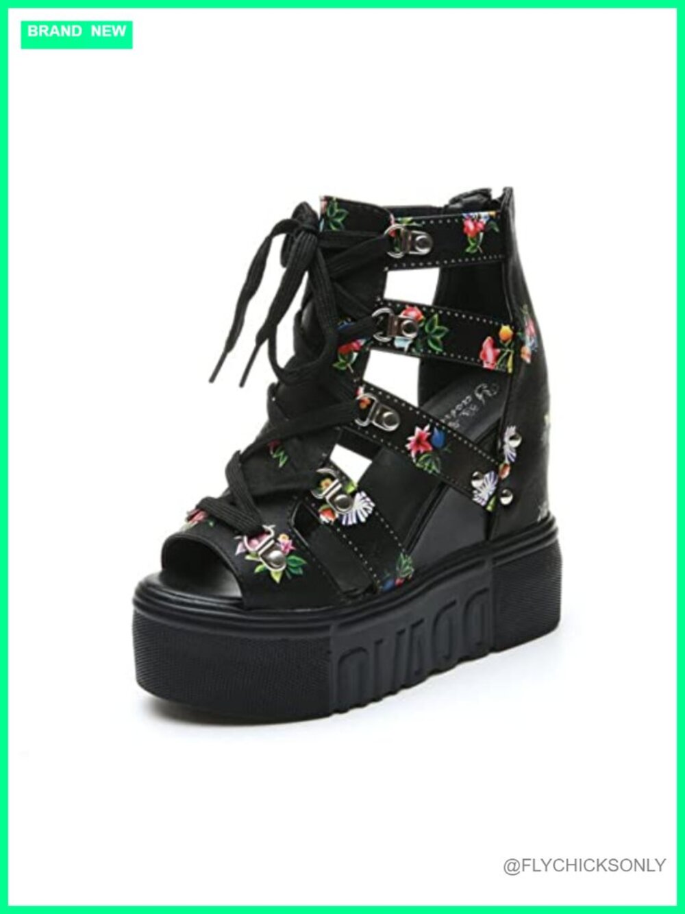 Goth Punk Wedge Sandals Ankle Strap Cutout High Heel Platform Open Toe Lace-Up